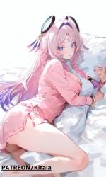 1girls ai_generated ass bed big_breasts blue_eyes blunt_tresses blush braid breasts citlali_(genshin_impact) embarrassed facial_mark female female_only floating_headgear from_behind genshin_impact gradient_hair hair_intakes headgear high_resolution highres huge_breasts kitala large_breasts legs long_hair looking_at_viewer low_twin_braids lying multicolored_hair nail_polish pajamas pillow pink_hair pink_pupils pussy shirt solo thick_thighs thighs triangle_facial_mark twin_braids vagina white_background