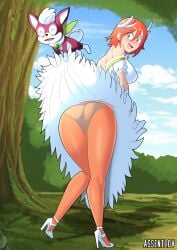 chip_(sonic) assentlov princess_elise ass panties pantyhose brown_hair exposed_panties skirt_lift 1girls 1boy sonic_(series) tagme
