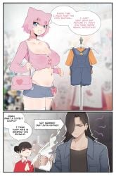 1boy 2girls absurd_res angry_expression black_hair blue_eyes dialogue english_text eyebrows_visible_through_hair female generation_1_pokemon grin grinning_at_viewer hair_over_one_eye human humanized humanized_pokemon legendary_pokemon light_blush long_hair looking_at_viewer luxurias male mew narrowed_eyes nintendo pink_hair pokemon pokemon_(species) requesting_impregnation smiling smiling_at_viewer speech_bubble thick_eyebrows vanessa_(luxuriass) wholesome yellow_eyes