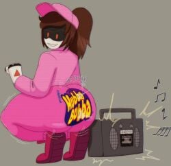 1female 1girl 2d_(artwork) abrahamslapper alice_(murder_drones) baseball_cap boombox female female_only fully_clothed glitch_productions hubba_bubba milf murder_drones ponytail robot_girl shaking_ass tagme