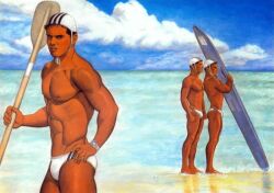 1993 3boys ben_kimura_(artist) bulge gay male male_only muscular original textless traditional_media yaoi