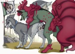 a.o.kigahara_(artist) animal_genitalia animal_penis animal_vulva anus balls black_anus black_claws black_penis black_vulva blue_collar blue_eyes bodily_fluids canid canine canine_genitalia canine_penis canine_vulva canis claws collar cum cum_in_vagina cum_inside domestic_dog duo female feral fur genital_fluids genitals green_body green_fur grey_body grey_fur grey_tail heart_symbol hi_res male male/female mammal nintendo penetration penis pokemon pokemon_(species) red_balls red_tail tail tail_anus taka_(artist) tongue tongue_out vaginal vaginal_penetration vulva whiskers yellow_eyes