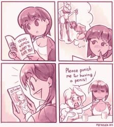artist_name bdsm bdsm_gear bulge chaser comic_strip english_text fantasizing female femdom femsub leash meme meme_reference monochrome new_york_post parkdale phone smartphone tinder_(app) trans_woman watermark web_address