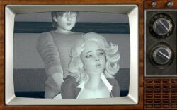 1950s 1950s_theme 3d 50s 50s_hairstyle ai_shoujo black_and_white close_to_orgasm curly_hair doggystyle fucked_from_behind housewife implied_penetration moaning nostrils old_tv original_character original_characters pleasure porn_on_screen realistic realistic_nose realistic_proportions shirt_open slutty_expression slutty_eyes television_screen television_set tv tv_screen