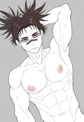 1boy 1male ai_generated bara big_penis bottom_pov civitai enticing gay gay_male illustrious_(stable_diffusion) implied_sex male male_focus male_only male_prey nude queer stable_diffusion sweat sweating tied_up yaoi black_and_white showing_off jerking jerkingoff one_arm_up arms_behind_head smirking_at_viewer smirking smirk tongue_out jujutsu_kaisen jjk choso_(jujutsu_kaisen) choso_kamo