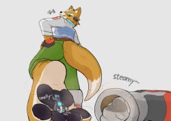 4_toes absurd_res anthro barefoot black_pawpads bodily_fluids bound canid canine canis clothed clothing countershading dirty dominant duo extreme_size_difference feet fingerless_gloves foot_fetish foot_focus foot_play foot_sniffing footwear fox fox_mccloud fur gloves green_clothing green_eyes grey_body handwear hi_res insole korean_text larger_male looking_back low-angle_view lyeponstan machine macro male male/male male_anthro mammal micro multicolored_body multicolored_fur musk nintendo orange_body orange_fur pawpads paws plantigrade pointy_ears simple_background size_difference smaller_male smelly smelly_feet sniffing soles star_fox stomping stuck_to_foot tail tan_body tan_fur text toes topwear two_tone_body two_tone_fur underfoot white_body wolf wolf_o'donnell