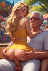 blonde blonde_hair blonde_female blonde-haired_female blonde_hair_female 1girls ai_generated blue_eyes bottomless shaved_pussy beautiful beautiful_girl beautiful_female beautiful_woman beautiful_face beautiful_eyes beautiful_body perfect_body perfect_legs perfect_pussy babe mascara seductive seductive_look seductive_smile seductive_eyes seductive_pose seductive_mouth seductive_body seductive_gaze seductive_female seductive_expression against_wall horny_grandpa grandpa old_grandpa sex sexy_pose sexy_body sexy_female getting_fucked age_difference agegap age_gap riding riding_penis riding_cock riding_dick theme_park blush blushing blushing_at_viewer blushing_female blushed_face blush_face public_sex sex_in_public hands_on_ass bench_sex
