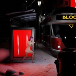 1girls 3d bus_stop choovy3 completely_nude_female covering_breasts covering_pussy embarrassed_nude_female enf_trying_to_avoid_being_caught female female_only fortnite phaedra_(fortnite) public_nudity