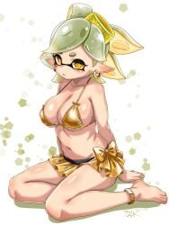 1girls big_breasts breasts cleavage earrings female female_only gloves gold_bikini huge_breasts inkling inkling_girl large_breasts looking_at_viewer marie_(splatoon) navel nintendo pointy_ears short_hair solo solo_female solo_focus splatoon splatoon_(series) t2ukmyjm tentacle_hair thighs two-tone_hair