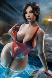ada_wong ada_wong_(adriana) ayjokar big_boobs big_breasts black_hair black_hair_female boobs breasts capcom female female_focus female_only large_boobs large_breasts light-skinned_female light_skin mature mature_female mature_woman milf one-piece_swimsuit red_swimsuit red_swimwear resident_evil swimsuit swimwear thick_thighs thighs