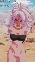 android_21 majin_android_21 dragon_ball dragon_ball_z dragon_ball_fighterz pink_skin pussy showing_pussy looking_at_viewer cute 3d blender x_logo sylvannsfw
