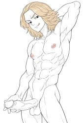 1boy 1male ai_generated bara big_penis bottom_pov civitai enticing gay gay_male illustrious_(stable_diffusion) implied_sex male male_focus male_only male_prey nude queer stable_diffusion sweat sweating tied_up tokyo_revengers yaoi black_and_white showing_off jerking jerkingoff one_arm_up arms_behind_head smirking_at_viewer smirking smirk tongue_out mikey_(tokyo_revengers) sano_manjiro manjiro_sano