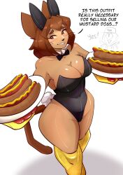 1girls anthro bunny_ears bunnysuit cat_girl catgirl female gameoverse glitch_productions hot_dog kaboodle_(gameoverse) kit_(gameoverse) maid mustard plates sexy_female solo thick_thighs zevulpes