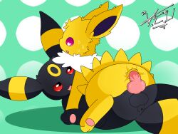 2026 anal anal_penetration animal_genitalia animal_penis anus balls black_(eeveelution_squad) black_body black_fur bodily_fluids canid canine_genitalia canine_penis digital_media_(artwork) duo eeveector eeveelution eeveelution_squad erection feral fur generation_1_pokemon generation_2_pokemon genital_fluids genitals heart_pupils heart_symbol hi_res jolteon knot looking_at_another male male/male male_penetrated male_penetrating male_penetrating_male mammal nintendo open_mouth penetration penis pink_eyes pokemon pokemon_(species) red_eyes sex simple_background smile speed_(eeveelution_squad) sweat tail umbreon white_body white_fur yellow_body yellow_fur