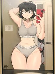 ginn_(sleakj3) original_character sleakj3 1boy 1girls belly_button big_breasts black_eyes black_hair breasts cleavage female female_focus glasses goth goth_girl light_skin light-skinned_female light-skinned_male male navel nerd nosebleed panties short_hair thick_thighs thighs tummy selfie mirror mirror_selfie mirror_reflection smartphone bra alternate_version_available hi_res