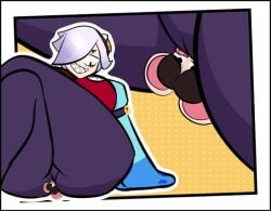 colette_(brawl_stars) brawl_stars rod_(imrodrodent) macro micro giantess size_difference 1girls 1boy facesitting pussy sitting_on_person dikomics