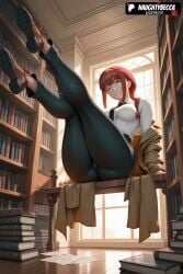ai_generated 1girls ai_assisted anime highres animeprds25 watermark patreon_username artist_name hi_res high_resolution high_quality stable_diffusion 2025 solo breasts pants necktie library braid book looking_at_viewer red_hair bookshelf shirt sitting yellow_eyes legs_up black_necktie coat braided_ponytail indoors large_breasts black_pants white_shirt brown_coat thick_thighs ass book_stack ringed_eyes long_sleeves makima chainsaw_man