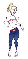bimbo bimbo_lips bimbo_body pink_shirt pink_topwear tank_top tank_top_lift jeans belt belly heels pink_heels pink_lipstick female female_only 1girls girly solo_focus solo_female blonde_hair tight_clothing tight_ponytail ponytail earrings bangle bangles bracelet original original_character unnamed_character mr_shrink digital_media_(artwork) digital_drawing_(artwork)