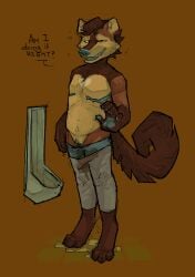 absurd_res andromorph anthro bodily_fluids digital_media_(artwork) english_text genital_fluids genitals hi_res intersex mammal nude omorashi openfracturesday peeing simple_background solo text trans_(lore) trans_man_(lore) urine vulva watersports wetting