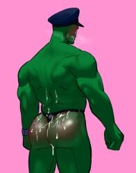 1boy blush butt cum cum_on_butt gay green_body green_skin hat male male_only muscular_male original_character solo solo_focus tonitrvvm