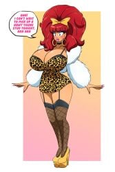 ara_ara bimbo blush breasts cleavage dark_skin female hi_res high_heels huge_ass huge_breasts kobi-tfs leopard_print lingerie long_hair milf navel red_eyes red_hair thick_lips thick_thighs thighhighs wide_hips