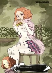 ass atlus big_ass big_butt dialogue english_text fart fart_cloud fart_fetish farting fat_ass female haru_okumura persona persona_5 shoulder_length_hair text thick_thighs sitting flustered blush eating bbw chubby_female burger vinylsplash
