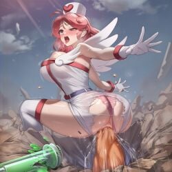 ai_generated self_upload nokani yu-gi-oh! injection_fairy_lily 1girls 1other female femsub female_penetrated insertion large_insertion vaginal_penetration vaginal fisting fisting_pussy fissure_(yu-gi-oh!) torn_clothes defeated wide-eyed half-closed_eye fucked_silly ahegao spread_arms arched_back tongue_out drooling full-face_blush bouncing_breasts medium_breasts breasts nipple_slip spread_legs midair flying pink_panties panties panties_aside torn_shorts shorts nurse nurse_cap wings spread_fingers mind_break squirting pussy_juice pussy anus excessive_pussy_juice thick_thighs wide_hips large_ass large_butt big_butt big_ass ass butt