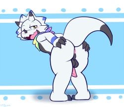 2026 2_horns absurd_res anthro anus balls bandai_namco bedroom_eyes bent_over big_butt black_balls black_body black_horn black_perineum black_scales blue_body blue_kerchief blue_markings blue_scales blush butt digimon digimon_(species) dipstick_horn erection facial_horn felino fingerless_(marking) gammamon gay gay_anal gay_male gay_sex genitals green_kerchief hand_on_butt hi_res homosexual homosexual_male homosexual_sex horn kerchief looking_at_viewer looking_back male male/male male_only male_penetrated markings multicolored_horn multicolored_kerchief narrowed_eyes nose_horn one_eye_closed open_mouth penis perineum pink_anus pink_penis presenting presenting_hindquarters pupils purple_kerchief rainbow_kerchief rear_view scales seductive smile solo spread_butt spreading tapering_penis thick_thighs toby_the_gammamon white_horn yellow_eyes yellow_kerchief