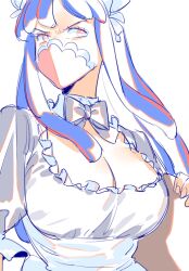 1girls blue_hair breasts cleavage female female_only horns maid maid_apron maid_headdress maid_outfit maid_uniform one_piece raine_(acke2445) red_eyes solo_female stockings tagme ulti_(one_piece)