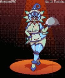 animated areola_slip areolae breasts digimon dogman705 green_skin navel pixel_art ranamon thick_thighs thighhighs thighs voluptuous walking wide_hips