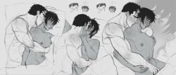 1boy 1boy1girl 1girls amputated_arm amputee annoyed arm_around_partner artist_name artist_signature berserk black_hair blush branding_mark breast_grab breasts canon_couple casca chibi completely_nude ear_blush english_text erect_nipples finger_fuck fingering fingering_from_behind fingering_partner full-face_blush grey_background greyscale guts_(berserk) half-closed_eyes hand_on_another's_face highres in_bed kissing kissing_neck licking_neck looking_at_partner looking_pleasured lying lying_on_back lying_on_bed lying_on_side mmmrcrd moaning monochrome muscular muscular_female muscular_male nipples one_eye_closed romantic romantic_couple scar scars_all_over sleeping_together straight under_covers unseen_male_face viewed_from_above waking_up watermark wholesome