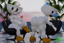 2boys 3d 3d_(artwork) anthro ass big_ass bubble_butt cuphead cuphead_(game) gay incest kennyb0mber_(artist) mugman muscular short shortstack