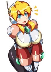 1girls alia android big_breasts bimbo black_bodysuit blonde_hair blue_eyes blush bodysuit capcom clothed kotatuman_dash mega_man mega_man_x no_sex open_mouth robot_girl safe safe_for_work white_gloves