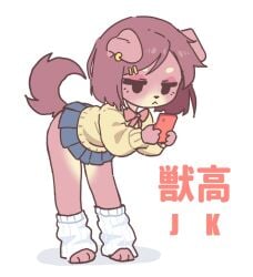 1girls :< anthro anthro_female anthro_only anthro_solo bending_down bending_over blue_skirt bored bored_expression bow_tie bowtie brown_body brown_eyes brown_fur brown_hair canid canine canis cub dog dog_ears dog_girl dog_tail domestic_dog eye_liner eyebrows female female_cub female_only fur furry furry_ears furry_female furry_only furry_tail japanese_text leggings little_girl looking_bored makeup mammal minimal minimalist_background no_panties no_pants no_sex no_source non_human partially_clothed paws phone phone_in_hand piercing piercings pink_phone red_bowtie simple_background skirt skirt_lift solo solo_anthro solo_female tame text three_toes white_background young young_anthro young_female younger_female