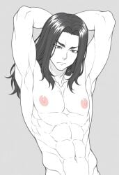 1boy 1male ai_generated armpits arms_behind_head arms_up baji_keisuke bara big_penis black_and_white bottom_pov civitai enticing gay gay_male illustrious_(stable_diffusion) implied_sex jerking jerkingoff male male_focus male_only male_prey nude one_arm_up queer showing_off smirk smirking smirking_at_viewer stable_diffusion sweat sweating tied_up tokyo_revengers tongue_out yaoi