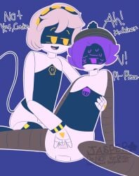 2girls blush blush_lines blushing blushing_female dialogue female female_only fingering fingering_pussy lesbian_sex moan moaning moaning_female moaning_in_pleasure moans murder_drones robot robot_girl sweat sweating sweating_female uzi_(murder_drones) uzi_doorman v_(murder_drones) yuri