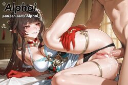 1boy 1girl 2025 2026 absurd_res absurdres ai ai-created ai_art ai_assisted ai_generated alphai anal anal_sex black_panties blue_eyes blunt_bangs blushing brown_hair choker cinematic_lighting clothed clothed_female_nude_male clothed_sex colored_extremities colorful_background cum cum_in_ass cum_in_pussy cum_inside depth_of_field detailed_background detailed_hair detailed_skin dramatic_shadows dress_lift earrings elegant_dress feet_up female female_focus hair_ornament high_quality high_resolution highres honkai(series) honkai:_star_rail honkai:star_rail honkai_(series) honkai_impact hoyoverse leg_tattoo legs_together lingsha_(honkai:_star_rail) lingsha_(honkai_star_rail) loose_clothes loose_dress male mihoyo naughty_face panties_aside particles patreon patreon_link patreon_url patreon_username pointy_ears pussy pussy_juice raised_eyebrows red_eyes red_hands semirealistic sex skindentation sweat volumetric_lighting