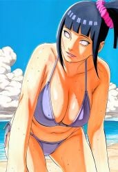 1girls accurate_art_style accurate_body_type ai_generated alternate_hairstyle bare_arms bare_shoulders beach big_breasts bikini bikini_bottom bikini_top black_hair blue_sky blunt_bangs breast_focus breasts busty cleavage clothing cloud collarbone cowboy_shot curvaceous curvy day deep_cleavage facing_viewer female female_focus female_only foreshortening front_view full_color groin hair_ornament hair_scrunchie hair_tie halter_bikini halter_top halterneck head_tilt high_resolution highres hyuuga_hinata large_breasts lavender_eyes leaning_forward light-skinned_female line_art long_hair looking_at_viewer manga_style masashi_kishimoto_style midriff naruto naruto_(series) naruto_shippuden navel no_pupils ocean official_style outdoors parted_lips pink_lips pink_scrunchie ponytail purple_bikini purple_eyes purple_scrunchie purple_swimsuit sand scenery scrunchie seaside shiny_breasts shiny_hair shiny_skin shore side-tie_bikini_bottom side_ponytail sidelocks sky smile soft_shading solo solo_focus standing string_bikini swimsuit thin_eyebrows tied_hair waifu water wet wet_body wet_skin