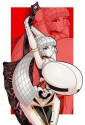 1girls acubedpersonoid albina_(limbus_company) breasts breasts_bigger_than_head busty female female_only gigantic_breasts heterochromia holding_weapon huge_breasts limbus_company long_hair massive_breasts neutral_expression ponytail project_moon robot robot_girl solo tied_hair wide_hips