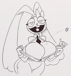 1girls 2024 anthro big_breasts bunny bunny_girl cleavage female formal_clothes formal_wear furry furry_female goldie_(momokattlewds) huge_breasts line_art looking_at_viewer momokattlewds puppet silly tearing_clothes traditional_media traditional_media_(artwork)
