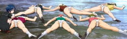 7girls aika_(series) aika_zero anime_screencap ass defeated hamlet_actresses karen_minamino knocked_out lying_on_stomach multiple_girls panties screencap screenshot stitched third-party_edit unconscious white_panties