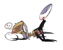 2girls blush blush_lines blushing blushing_female bug bug_girl hearts hollow_knight hollow_knight:_silksong hollow_knight_(franchise) hornet_(hollow_knight) lesbian_sex pillow reducing_bird second_sentinel shaking spider spider_girl strap-on strap-on_in_pussy strap-on_sex strapon team_cherry yuri