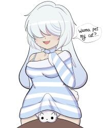 futanari hair_on_head medium_breasts pet smiling sweater white_hair
