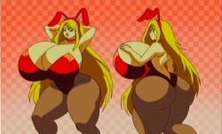 :d armpits arms_behind_head ass_focus ass_visible_through_thighs cleavage commission curvy from_behind gigantic_ass gigantic_breasts hyper lueduar lueduartv multiple_views pantyhose plump second-party_source smile thick_thighs voluptuous wide_hips
