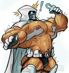 big_pecs breasts gay grabbing_breasts grabbing_pecs its_coldpizzart male male_only marvel marvel_comics marvel_rivals mask masked masked_male moon_knight moon_knight_(marvel_rivals) muscular muscular_male surprised standing nipples pecs