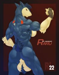 ambiguous_gender anthro generation_2_pokemon gynomorph hi_res intersex looking_back muscular nintendo pokemon pokemon_(species) rear_view redeyedwolf solo typhlosion video_games