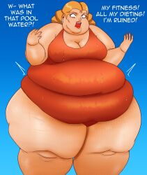 bbw belly big_belly big_breasts blonde_hair breasts cleavage cookies-cat fat fat_rolls mature mature_female milf morbidly_obese mother obese obese_female one-piece_swimsuit shirley_rogers ssbbw thick_thighs thunder_thighs totally_spies wide_hips