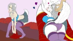 anthro bendzz canine colored female fur furry gray_hair hair head_scratch keidran leggings long_tongue naomitf pink_nose pink_tongue raine_silverlock skirt transformation twokinds white_body white_breasts white_fur wolf wolf_girl yellow_eyes