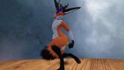 anthro anthro_only antlers balls ballsack black_fur blue_hair closed_eyes dildo eyes_closed fox fur furry furry_only green_dildo horns male_only orange_fur rexouium tagme twitter vr_media vrchat_avatar wenge white_belly white_fur yellow_hair