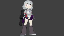 3d 3d_(artwork) armor boots cannon gray_hair jobbythehong megatron shorts tomboy transformers transformers_g1